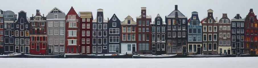 Fototapeta premium Autumnal panorama of Amsterdam, featuring famous canals and an enchanting city view