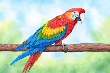 Fototapeta premium Majestic parrot perched on branch, showcasing vibrant colors