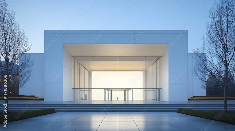 Leinwandbilder modern building at dusk with large glass front and symmetric design : generative ai