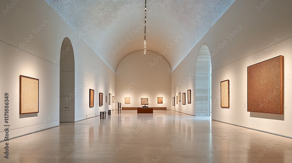 Poster elegant art gallery with spacious modern interior and minimalist artistic displays : generative ai