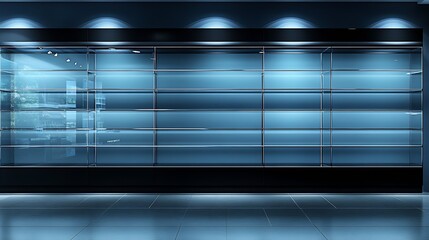 Advanced Retail Space with Blue Display and Illuminated Shelving Design : Generative AI
