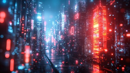 Obraz premium Futuristic Digital Padlock with Glowing Neon Edges in Cyberpunk Setting Abstract Background