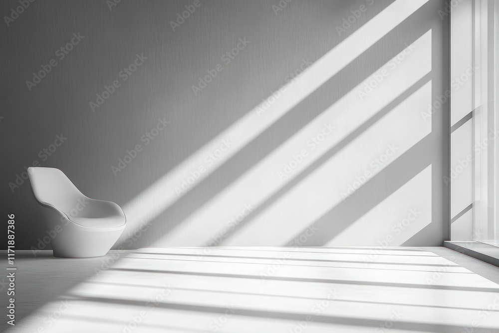 Poster minimalist interior scene with dramatic light and shadow on white floor for product presentation dis