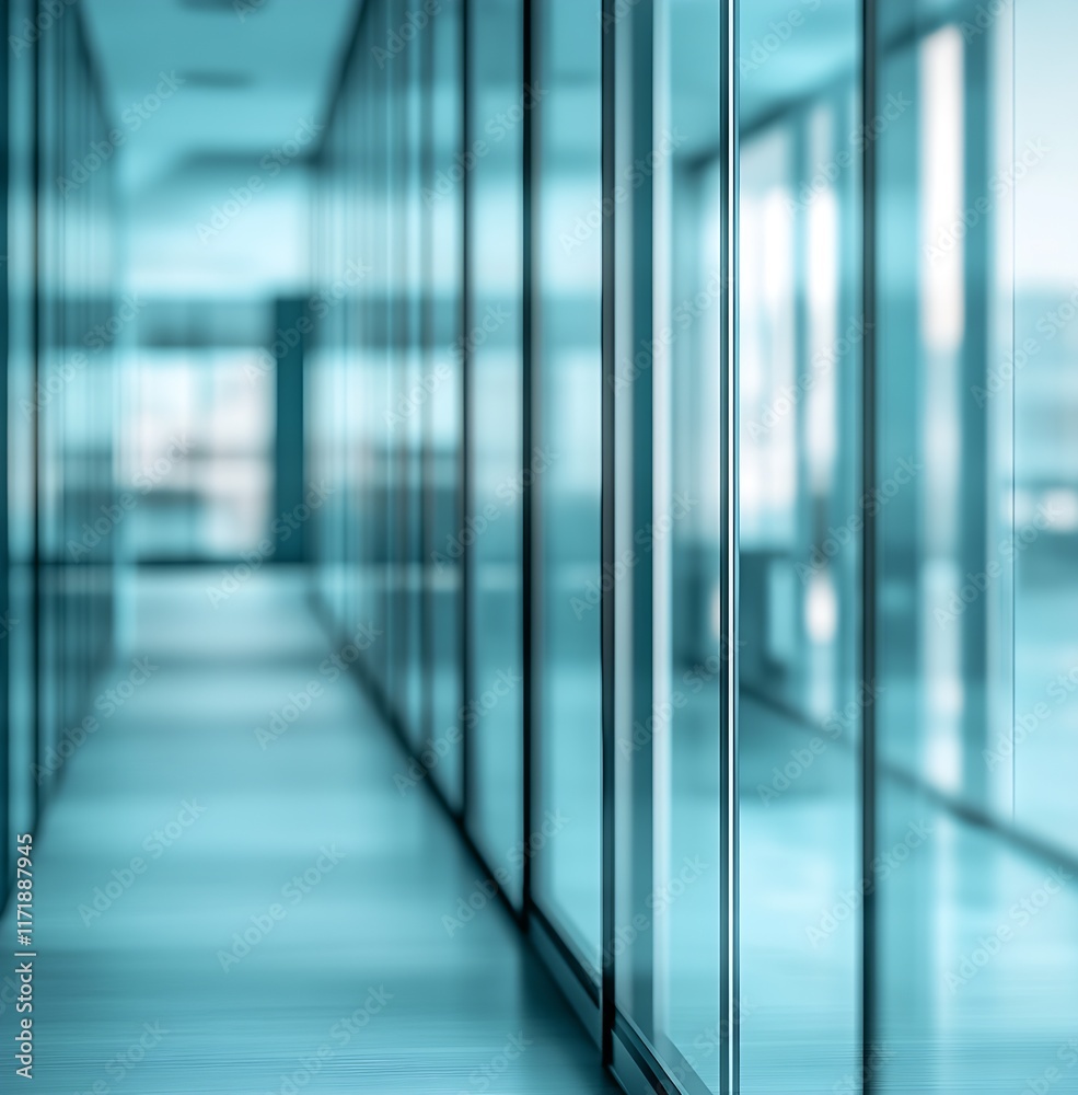 Poster modern effortless office corridor with streamlined glass partitions and elegant urban workspace desi