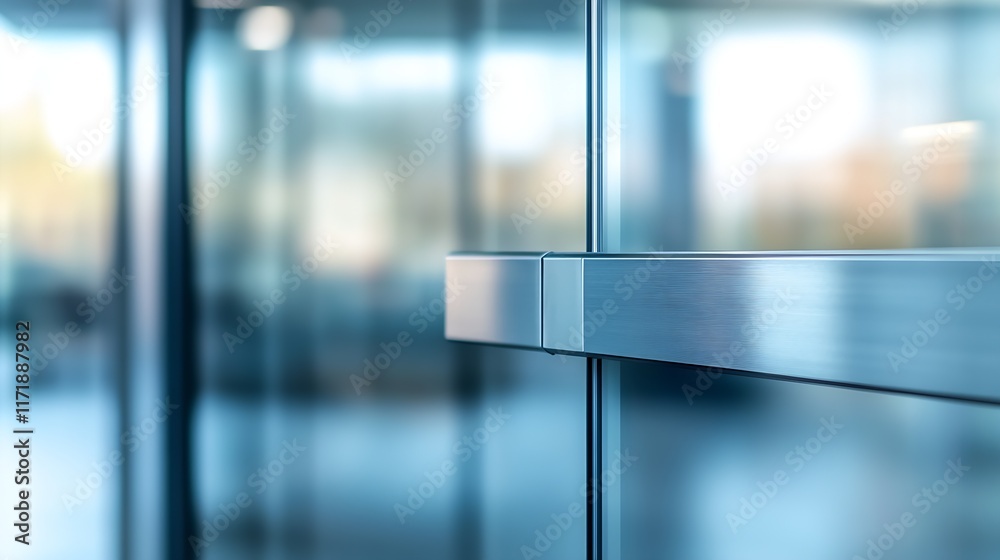 Poster Modern office environment with abstract reflective chrome and glass architectural elements : Generative AI