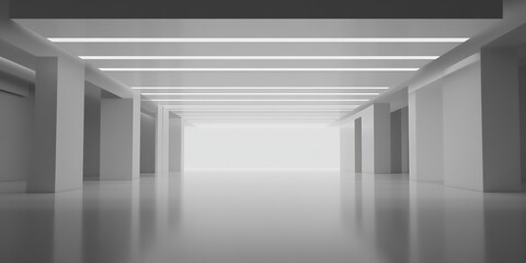 Fototapeta premium Spacious Modern Hallway with Illuminated Ceiling and Minimalist Charm : Generative AI
