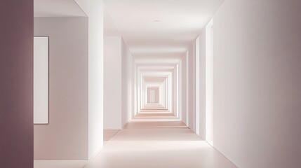 Contemporary Symmetrical Hallway in Soft Tones with Elegant Minimalist Architectural Design : Generative AI