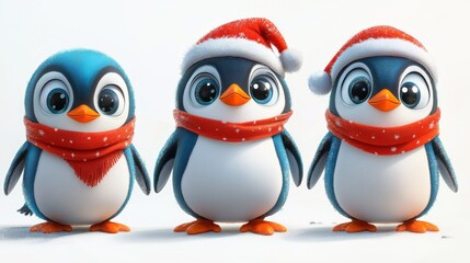 Naklejka premium Penguin christmas characters set