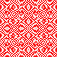 Crossing circles, rhombuses, ornament. Linear seamless pattern. Abstract background. Mosaic vector. Geometric illustration. Embroidery backdrop. Ethnic image. Tiles motif