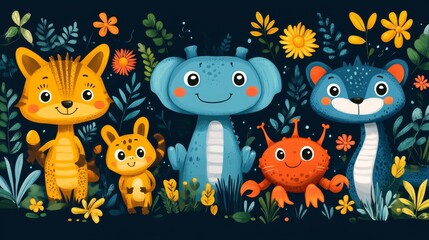 Naklejka premium Set of magical animals. Cartoon characters for kids