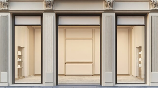 Chic retail space with arched windows and classic design for a stylish shopping experience : Generative AI