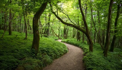 A Winding Path through a Forest of Fresh Green Leaves