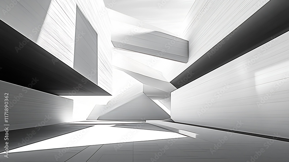 Poster Abstract Minimalist Geometric Space with Innovative Design and Light Play Creating Unique Shadows : Generative AI