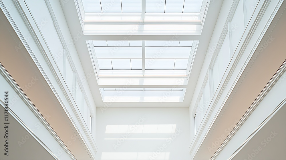 Poster symmetrical architectural skylight ceiling in bright well-lit modern building : generative ai