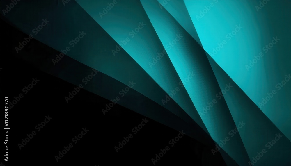 Poster abstract cyan and black folded paper design with geometric layered shapes, ideal for modern backgrou