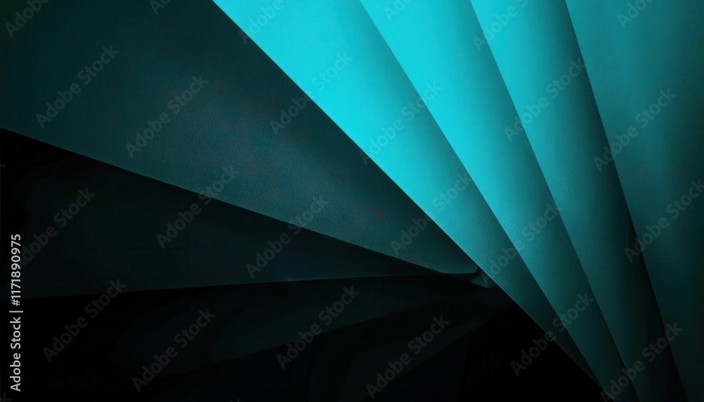 Poster abstract cyan and black folded paper design with geometric layered shapes, ideal for modern backgrou