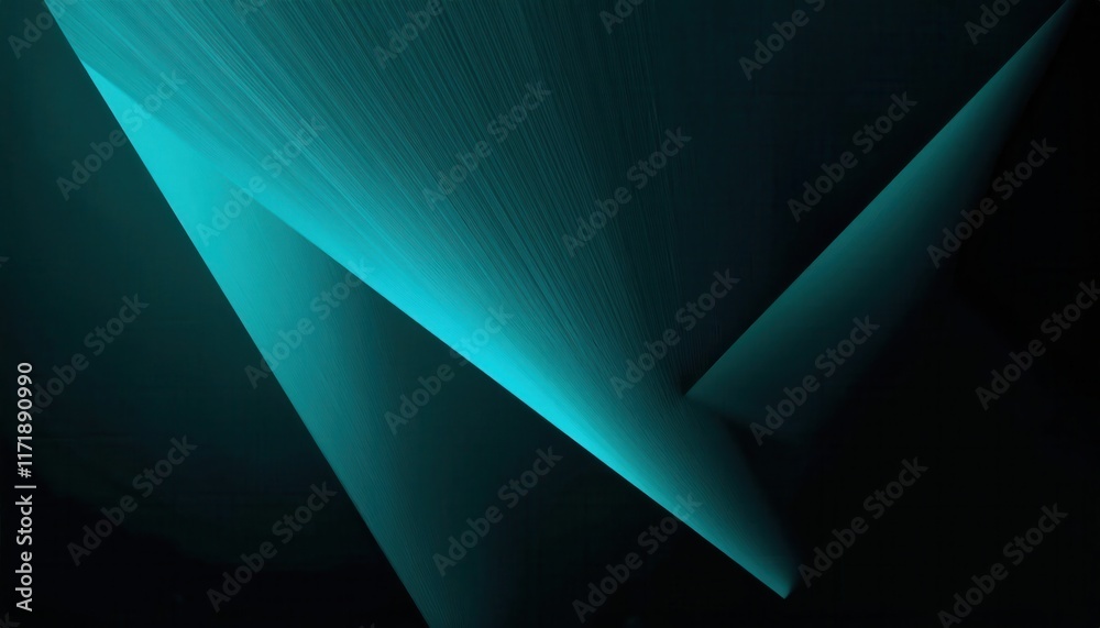 Poster abstract cyan and black folded paper design with geometric layered shapes, ideal for modern backgrou