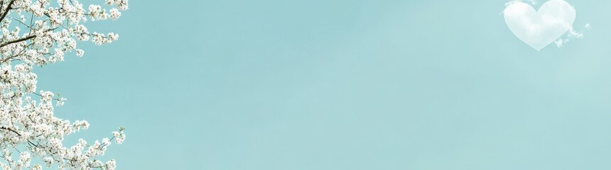 An apricot blossom banner with branches in bloom on a sky backdrop, offering space for copy.