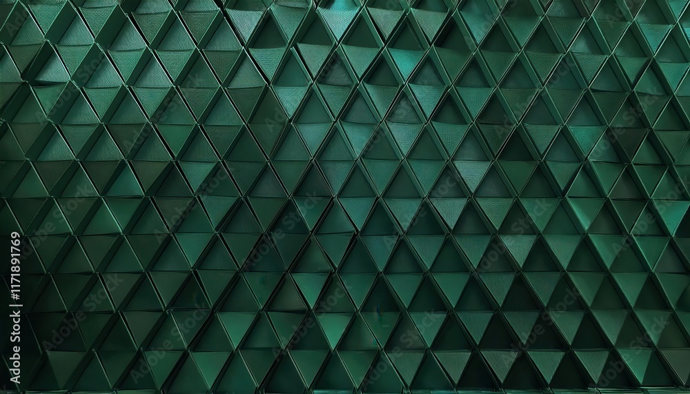 Poster intricate geometric green triangular glass tile pattern for modern interior design, architectural ac