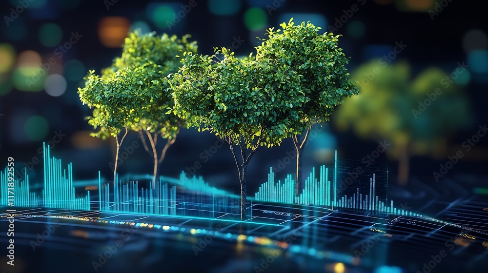Poster Digital Data Trees Growing on Virtual Financial Graph Background : Generative AI