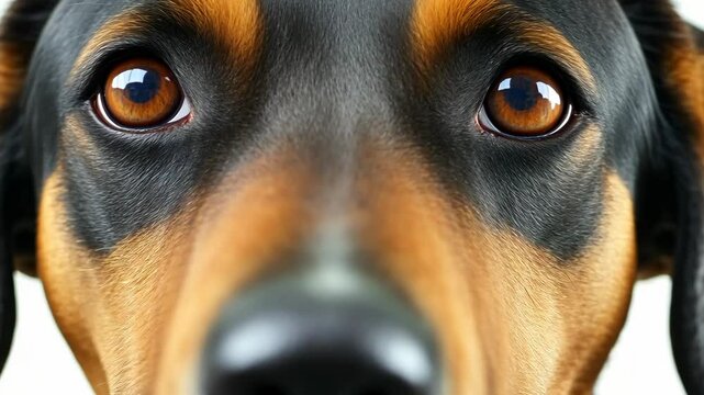 Close-up view of a dog's expressive face highlighting sparkling eyes and unique fur patterns