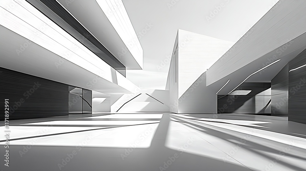 Poster Modern Abstract Architectural Space with Geometric Design and Natural Light in Minimalistic Setting : Generative AI
