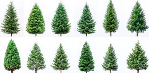 Obraz premium A collection featuring stunning 3D trees on transparent PNG backgrounds, perfect for architectural design or garden decor