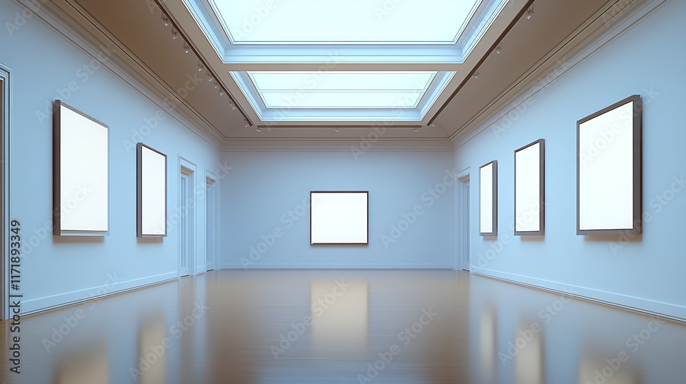 Aufkleber Contemporary Art Gallery with Natural Light and Prominent Display Frames : Generative AI