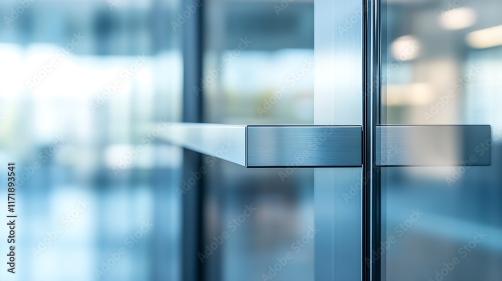 Poster Stylish modern workspace with focus on glass partition details and chrome handles : Generative AI