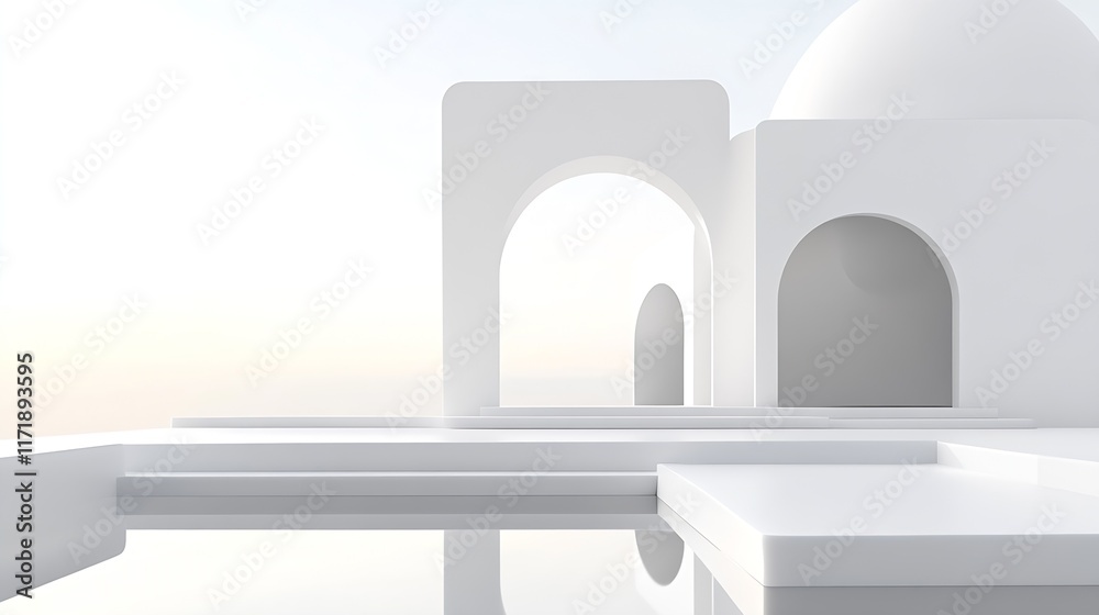 Fototapete white geometric architecture with smooth arches and reflection in modern design : generative ai