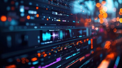 Vibrant Cyberpunk Video Editing Interface with Timeline and Clips