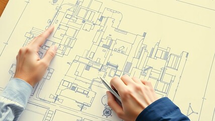 Architect hand sketching blueprint for architecture project, acumen, design