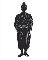 Black Silhouette of a Peaceful Standing Figure in Traditional Attire