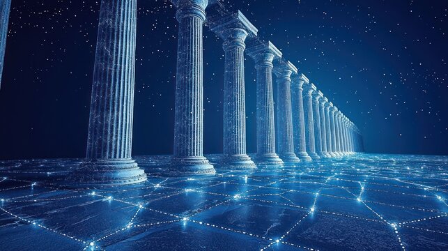 Digital Pillars: A Futuristic Vision of Classic Architecture