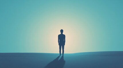 Obraz premium Man Silhouetted at Sunset, Minimalist Landscape