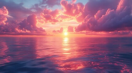 Obraz premium Sunset Over Ocean Serenity Animation Landscape