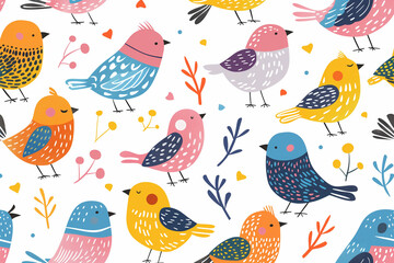 Obraz premium Bird Pattern Tropical Bird Design with Fun Colorful Repeating Prints for Kids Room Decorations and Illustrations