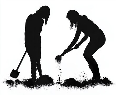 recommend clip art: Stick figure person digging with shovel gardening silhouette illustration