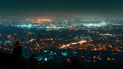Fototapeta premium Twinkling City Lights: Night Long Exposure of Urban Glow