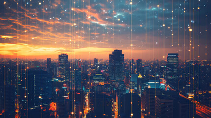 Fototapeta premium Urban Skyline Silhouette: Overlapping Buildings at Sunset