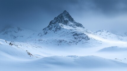 Obraz premium Majestic snow-capped peak in a winter landscape.