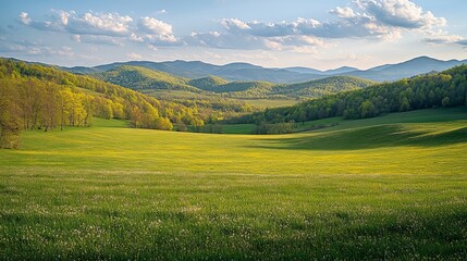 Obraz premium Scenic panorama of peaceful countryside in Romania with green hills, mountains, and autumn foliage, showcasing a tranquil rural landscape, valley, and vibrant village road under a colorful sky