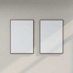 Mockup of two vertical frames on a white wall. 3D rendering, interior design, 3D illustration