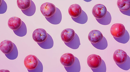 Fototapeta premium Whole Plums Artfully Arranged on a Pastel Background