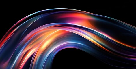 Colorful Curves Abstract Composition with High-Gloss Finish on Minimalist Black Background