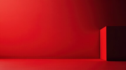 Obraz premium Red Room Corner with Dark Block - Minimalist Design