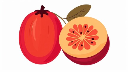 Colorful illustration of a fresh fruit slice and whole fruit