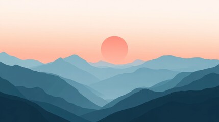 Fototapeta premium Serene Sunset Over Blue Mountains - Minimalist Landscape