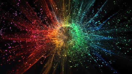 Obraz premium Rainbow Data Burst Explosion, Abstract Digital Art