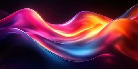 Obraz premium Futuristic Abstract Wave Glossy Iridescent Shape on Dark Background Digital Art